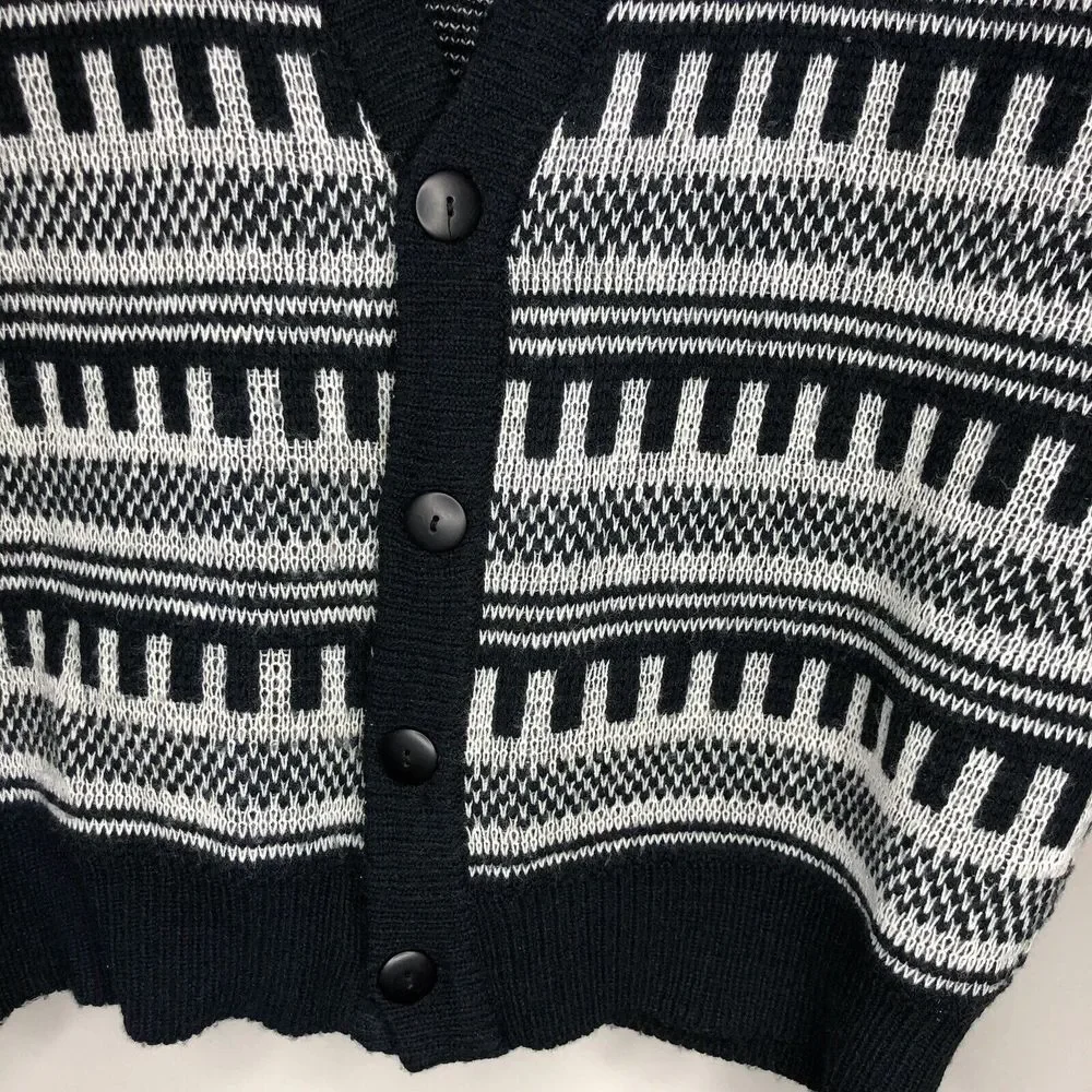 Botany 500 Men's Large Black Abstract Four‎ Button Long Sleeve Cardigan Sweater